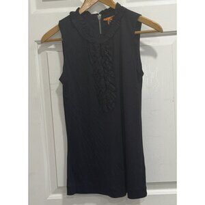 Tory Burch Womens Navy Ruffle Front Neck Zip Back Size XS Sleeveless Top Luxury